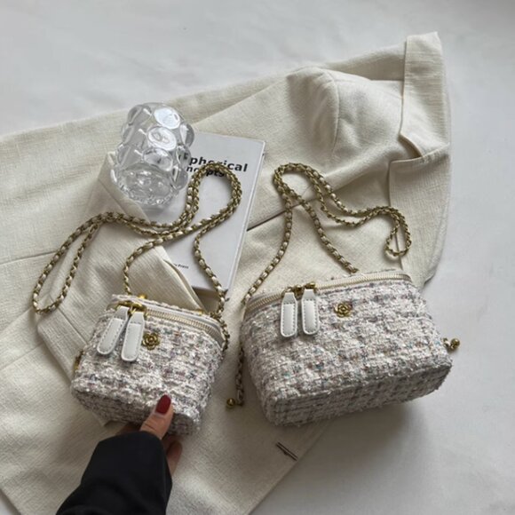 Tweed Boucle Mini Box Chain Crossbody Bag/Multiple colors available/2 Sizes - Picture 12 of 15